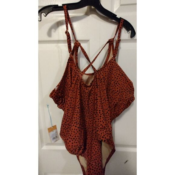 NWT Kona Sol Brown spotted Ruched full coverage swimsuit - Picture 2 of 8